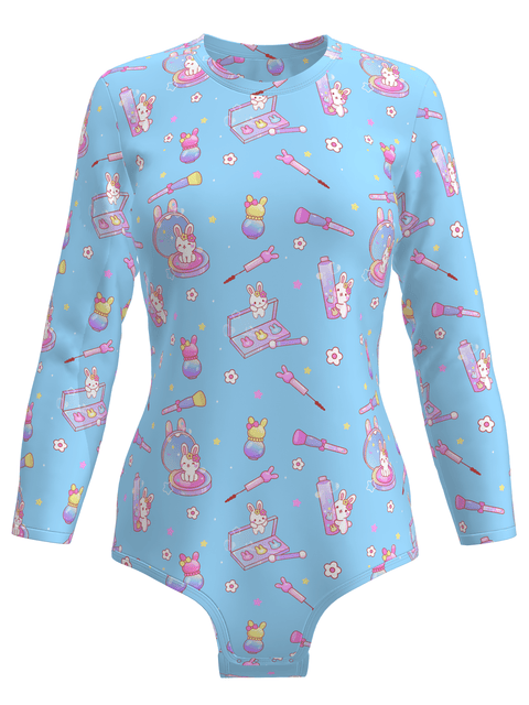 BunnyAF Makeup Bunny Onesie Blue Romper Bodysuit Pyjamas